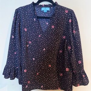CeCe Black and Pink Floral Blouse
